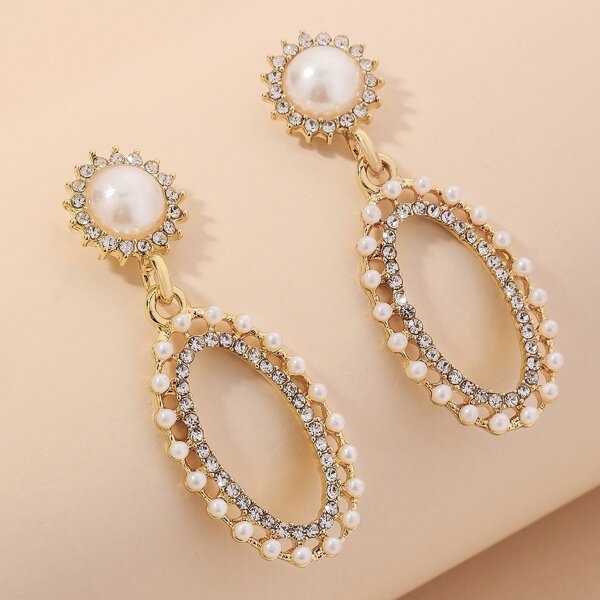 

Faux Pearl Geo Drop Earrings, Gold