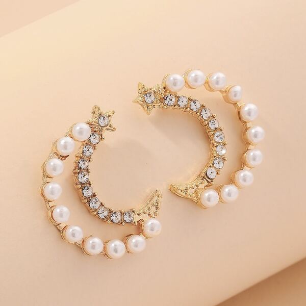 

Faux Pearl Moon Decor Stud Earrings, Gold