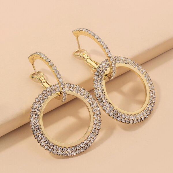 

Rhinestone Round Drop Earrings, Gold