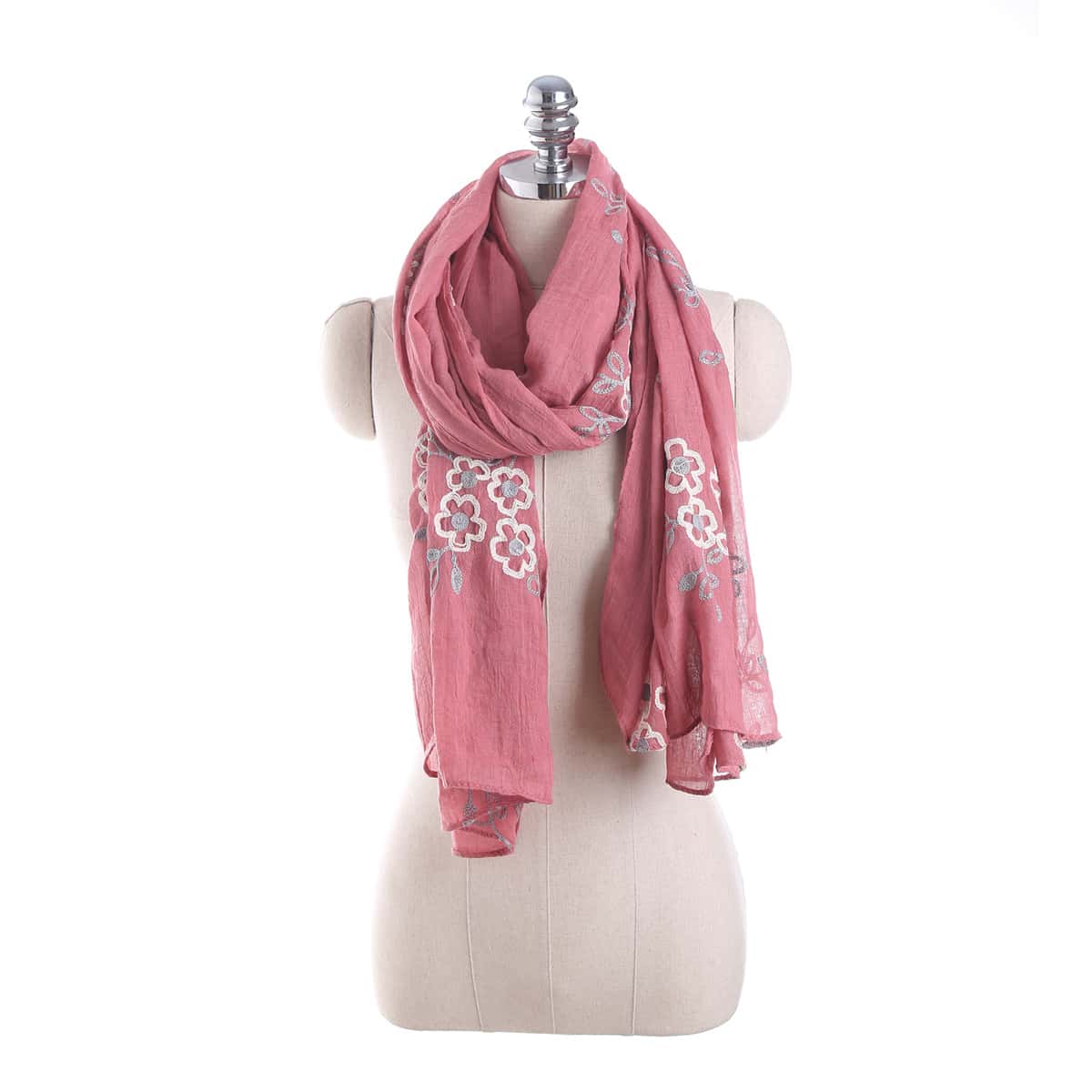 Floral Embroidery Scarf, Pink