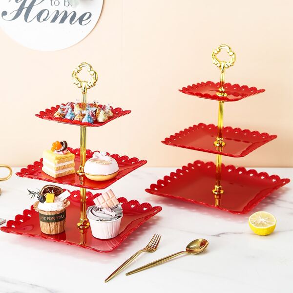 

1pc 3 Layer Acrylic Dessert Tray, Red