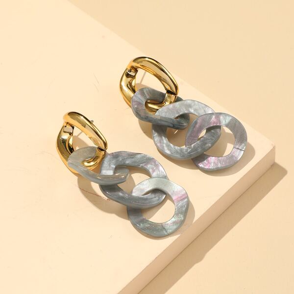 

Color Block Chain Drop Earrings, Light grey