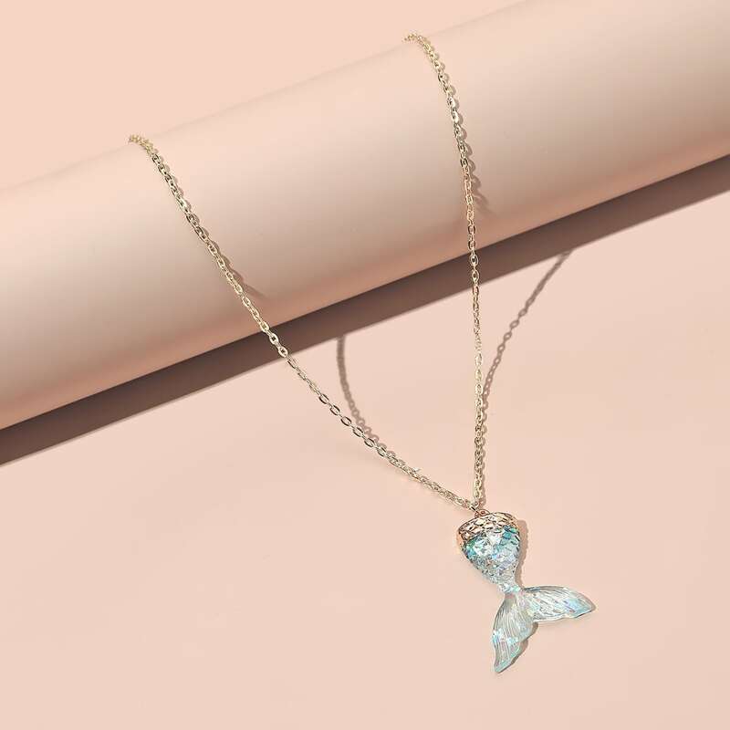 

1pc Mermaid Pendant Chain Necklace, Gold