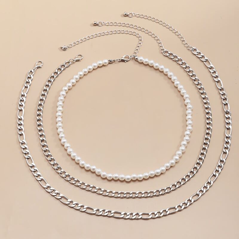 

3pcs Chunky Chain Necklace, Silver