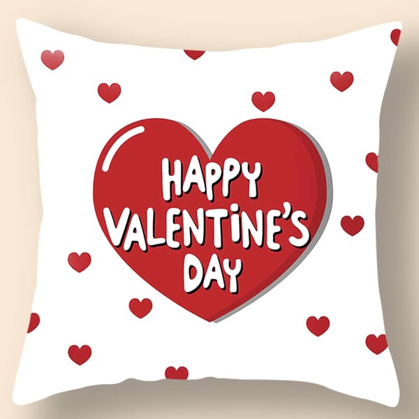 

Valentine's Day Heart Print Cushion Cover Without Filler, Red and white