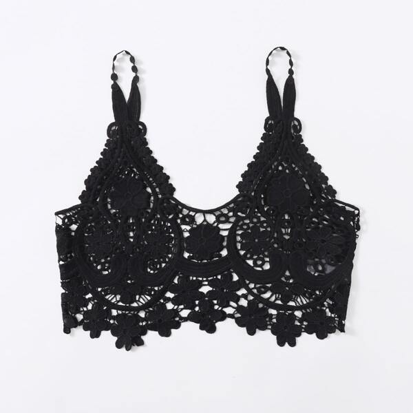 

Guipure Lace Cover Up Top, Black