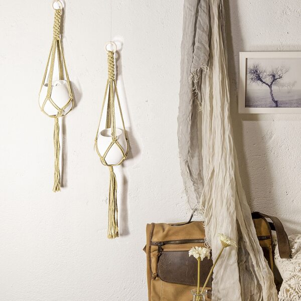 

1pc Woven Macrame Plant Hanger, Khaki