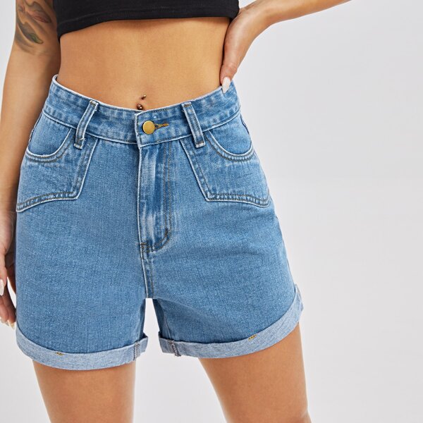 

Solid Straight Leg Denim Shorts, Medium wash