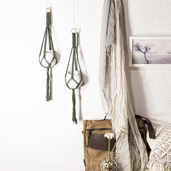 

1pc Woven Macrame Plant Hanger, Green