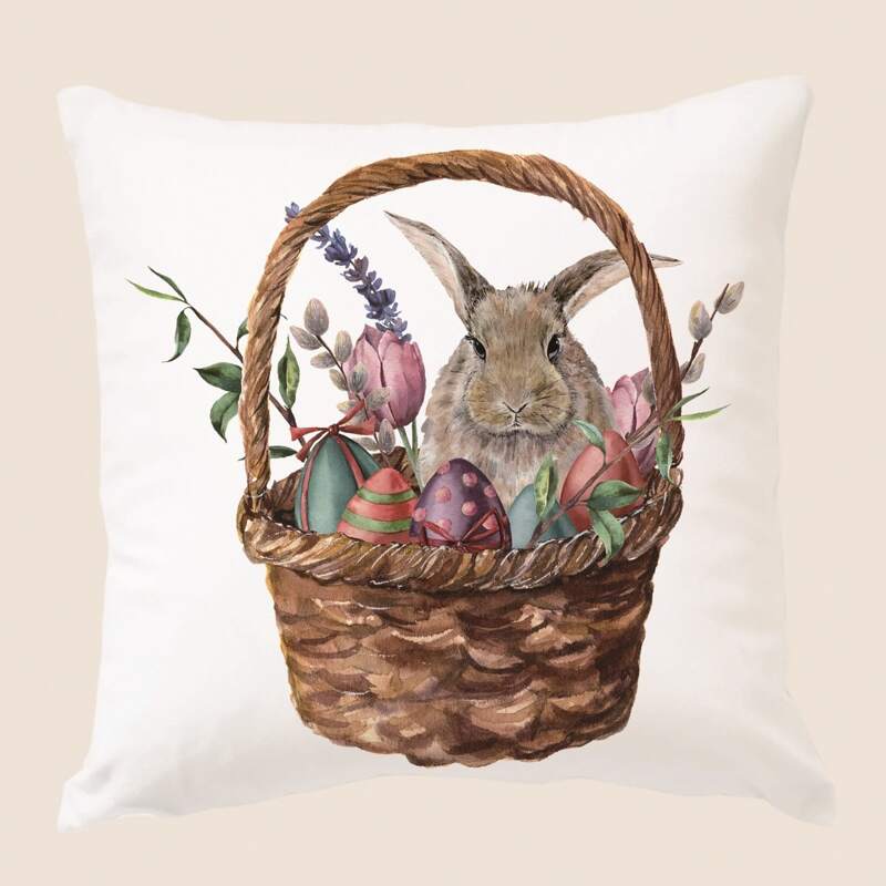 

Easter Rabbit Print Cushion Cover Without Filler, Multicolor