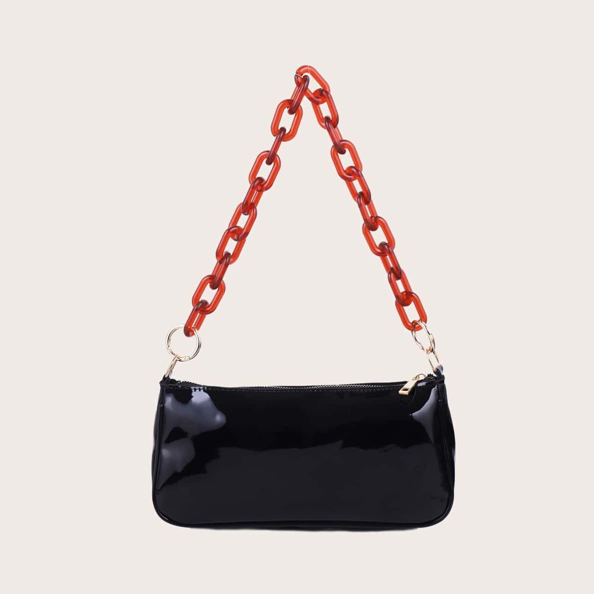 

Minimalist Chain Baguette Bag, Black