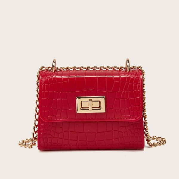 

Mini Twist Lock Croc Embossed Shoulder Bag, Red