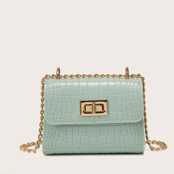 

Mini Twist Lock Croc Embossed Shoulder Bag, Green