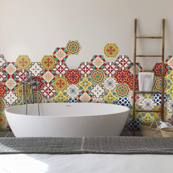 

10pcs Graphic Print Tile Sticker, Multicolor