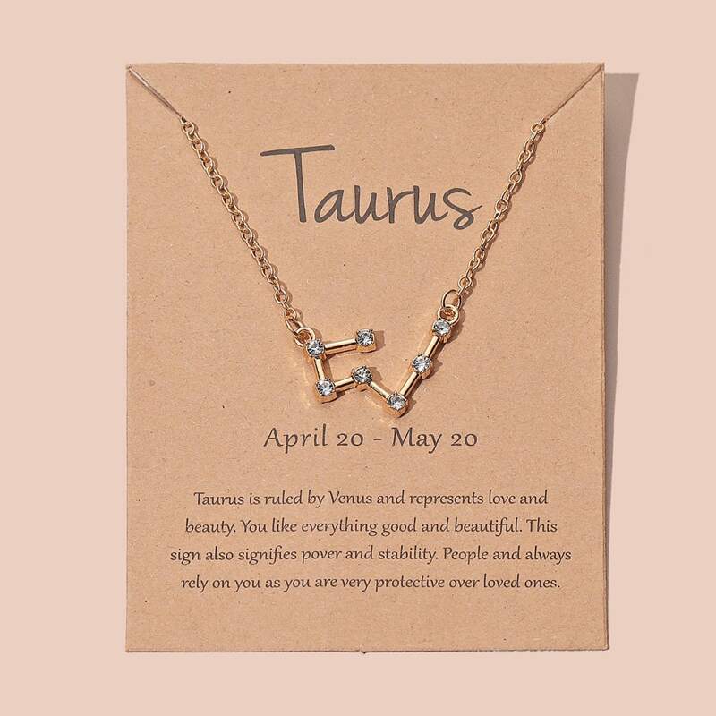 

Rhinestone Taurus Pendant Chain Necklace, Gold
