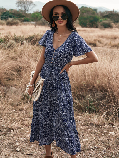 Breezaya All Over Print Split Hem A-line Dress