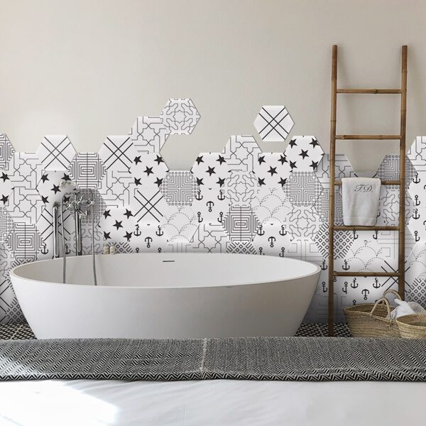 

10pcs Geometric Pattern Tile Sticker, Black and white