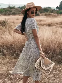 Breezaya 滿版圖案開衩下擺A型連衣裙 - 黑與白 - 查看 2