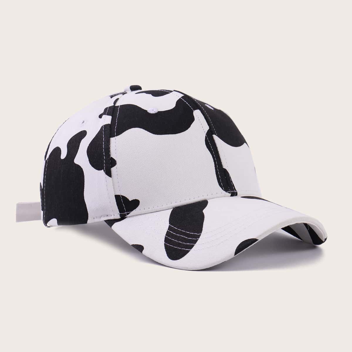 

Cow Print Baseball Cap, Black and white