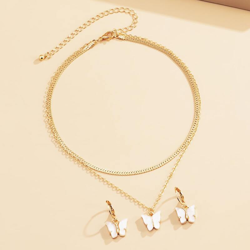 

1pc Butterfly Pendant Necklace & 1pair Drop Earrings, Multicolor