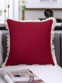 Fringe Trim Cushion Cover Without Filler - Red - View 1