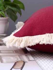 Fringe Trim Cushion Cover Without Filler - Red - View 2