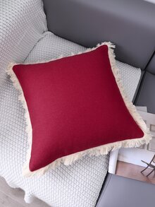 Fringe Trim Cushion Cover Without Filler - Red - View 3