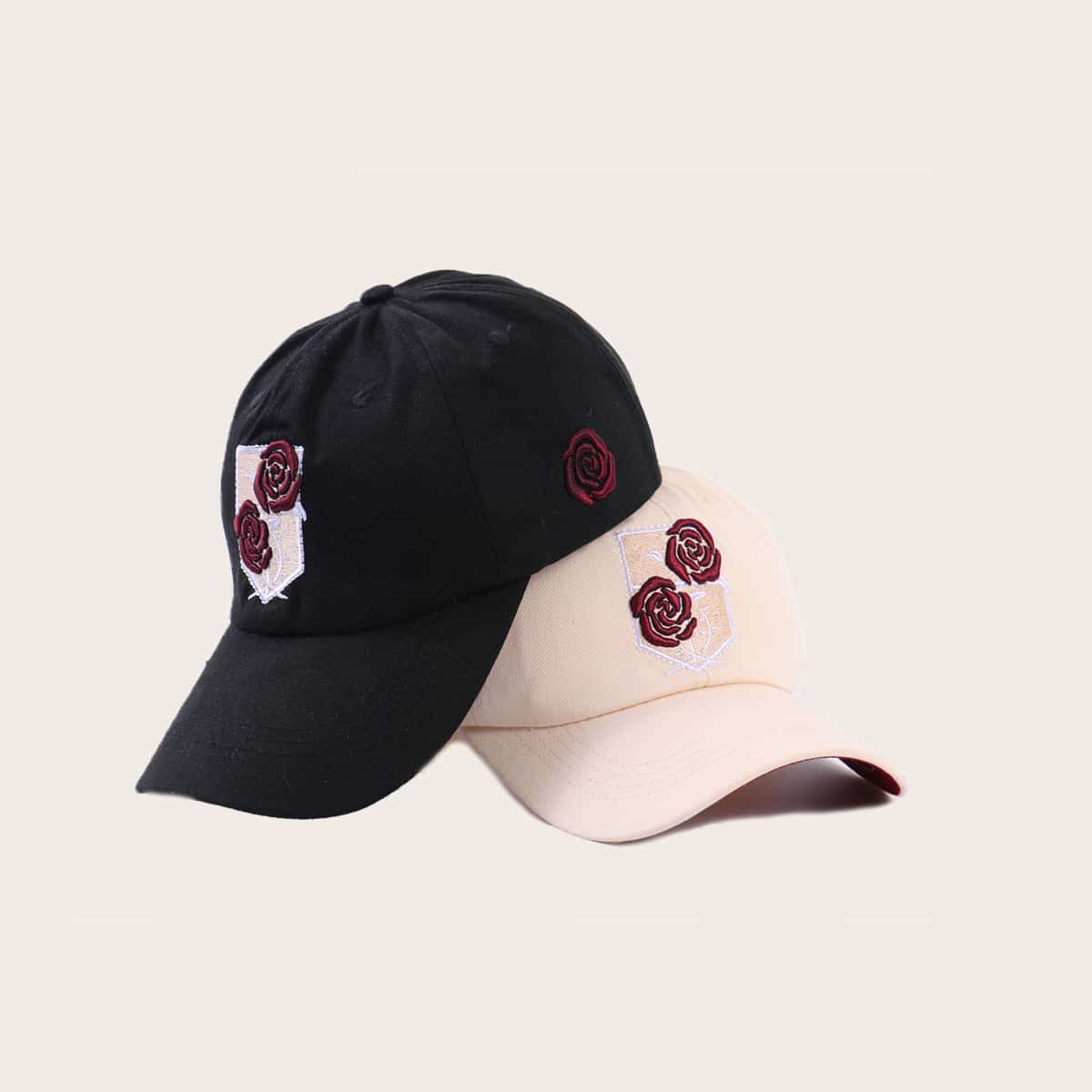 

2pcs Rose Embroidery Baseball Cap, Multicolor