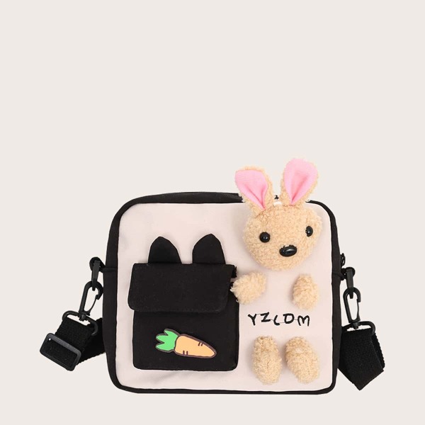 

Girls Cartoon Decor Two Tone Crossbody Bag, Black and white