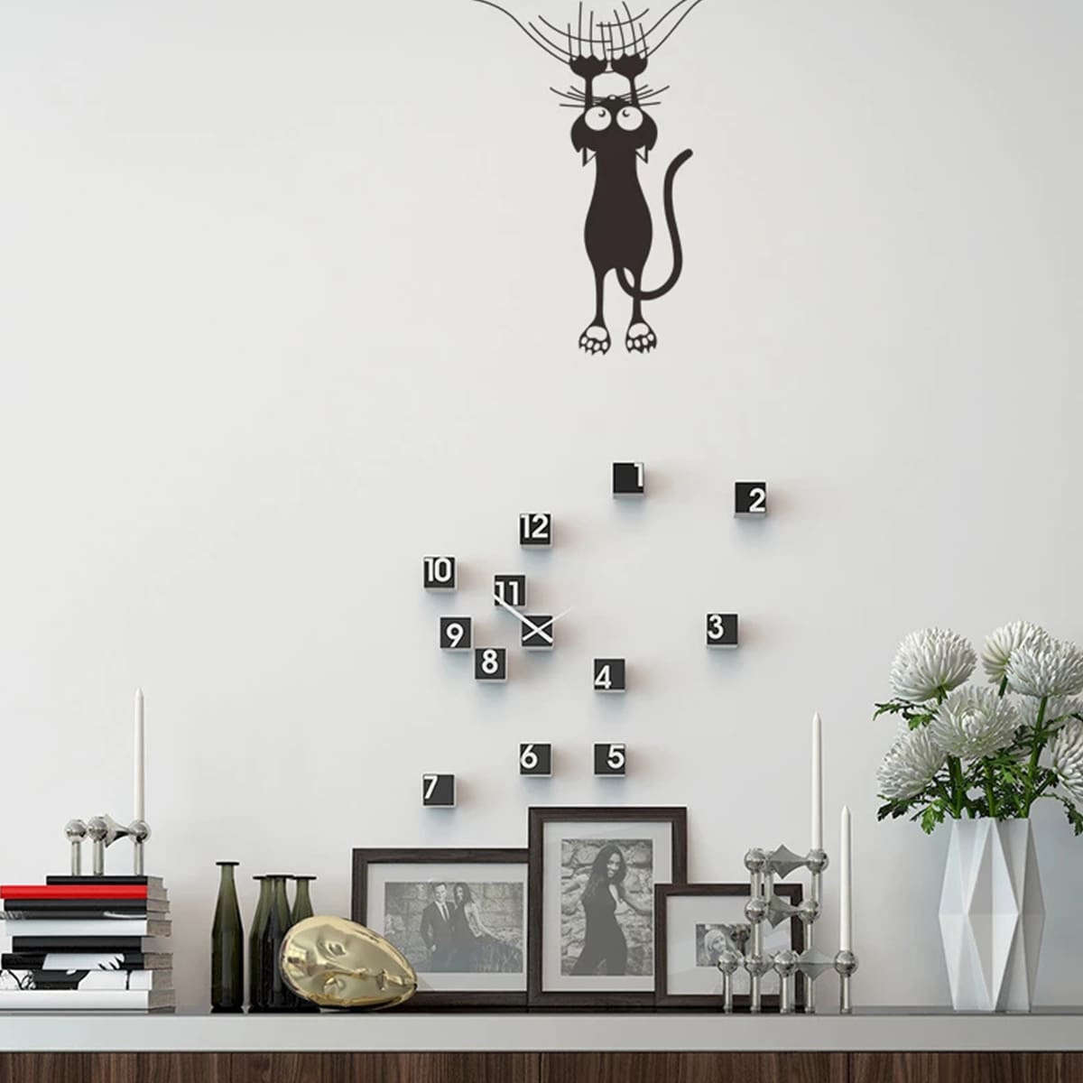 

Cartoon Cat Pattern Wall Sticker, Black