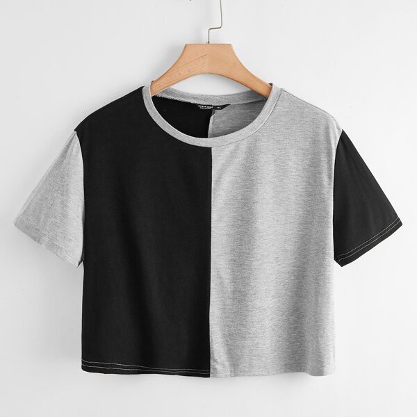 

Plus Two Tone Crop Tee, Multicolor