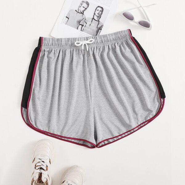 

Plus Contrast Binding Drawstring Waist Shorts, Light grey