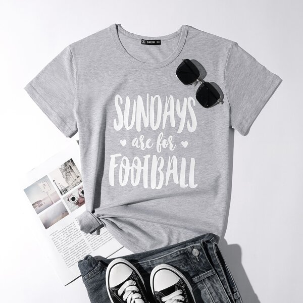 

Slogan Graphic Round Neck Tee, Light grey