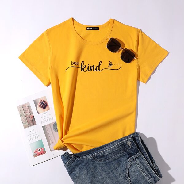 

Letter Graphic Round Neck Tee, Yellow