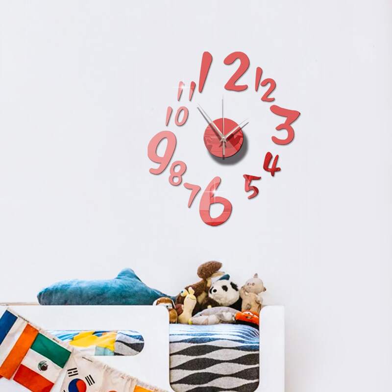 

Number Design Mirror Surface Wall Clock, Red