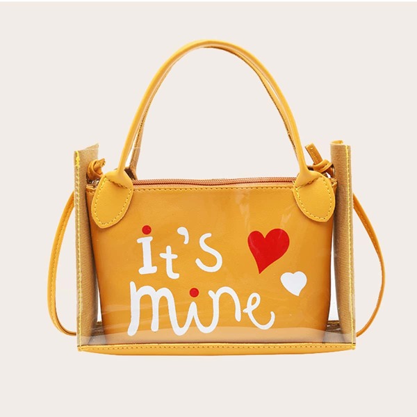 

Clear Satchel Bag With Letter Graphic Inner Pouch, Yellow