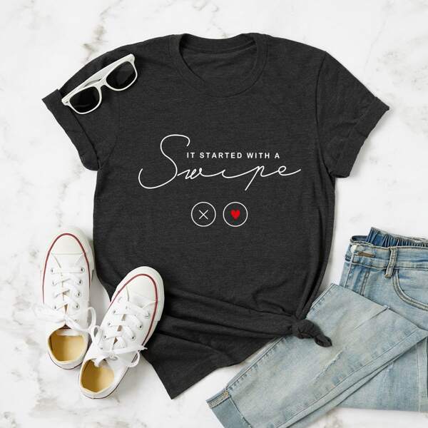 

Plus Slogan Graphic Tee, Dark grey