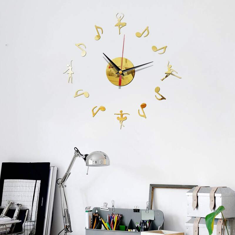 

Music Notes Decor Mirror Surface Wall Clock, Gold