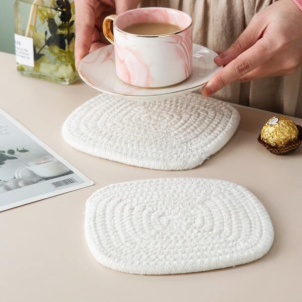 

1pc Woven Square Coaster, White