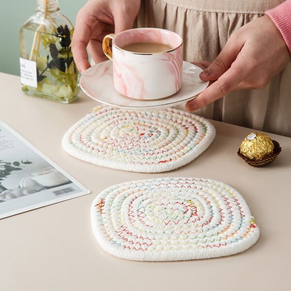 

1pc Woven Square Coaster, Multicolor