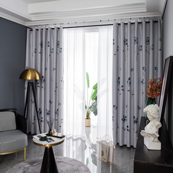 

Flower Print Single Panel Blackout Curtain, Grey