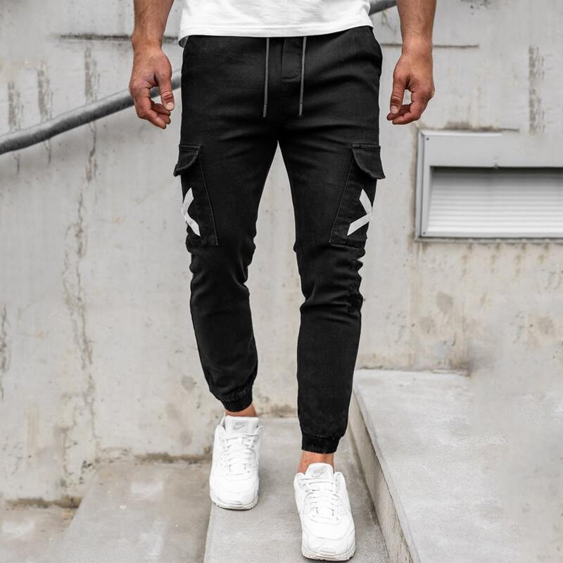 

Guys Drawstring Waist Pocket Side Cargo Pants, Black