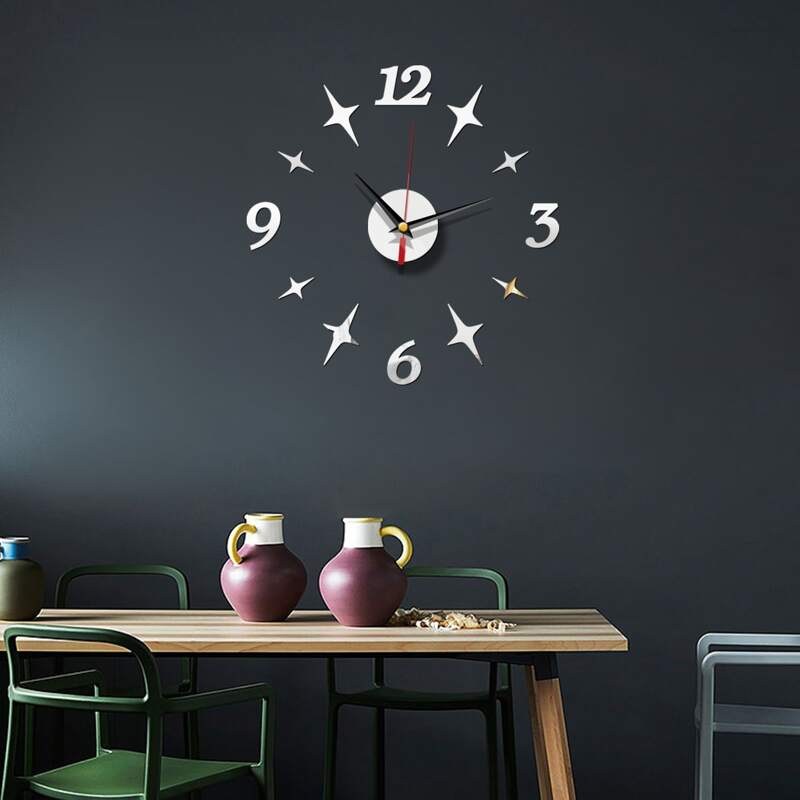 

Star Design Mirror Surface Wall Clock, Silver