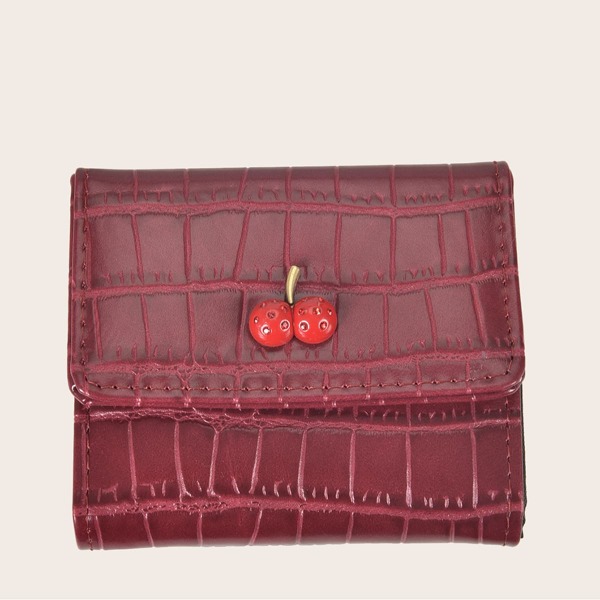 

Cherry Decor Croc Embossed Short Purse, Red
