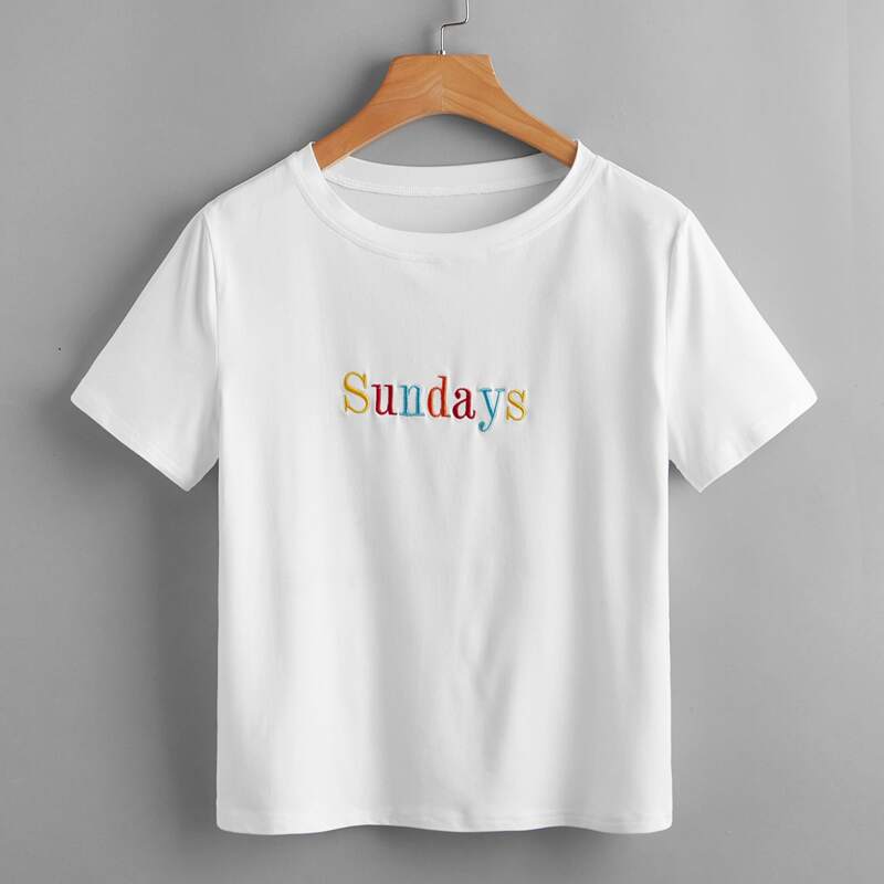 

Colorful Letter Embroidery Tee, White