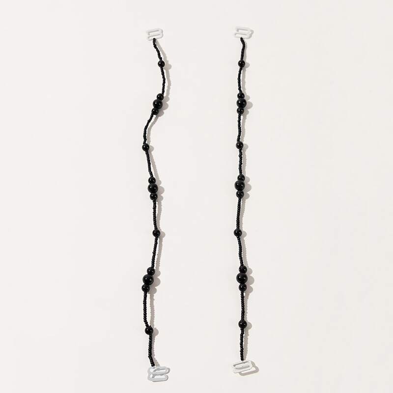 

1pair Beaded Decor Bra Strap, Black