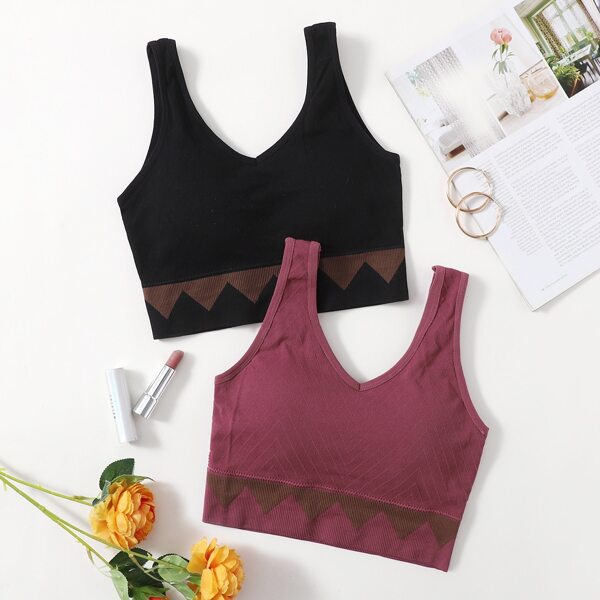 

2pack Chevron Trim Bra Set, Multicolor