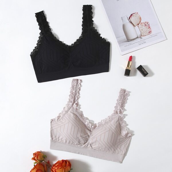 

2pack Lace Trim Bra Set, Multicolor