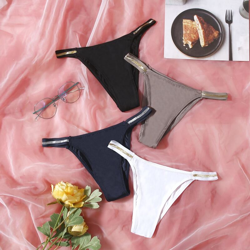 

4pack Contrast Binding Panty Set, Multicolor