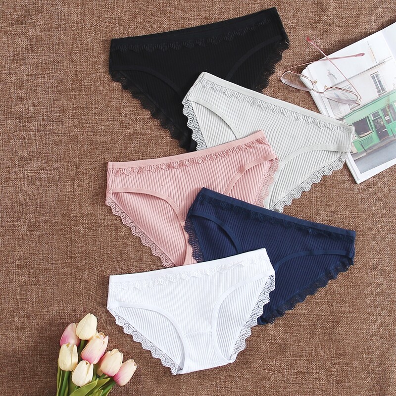 

5pack Rib Lace Trim Panty Set, Multicolor